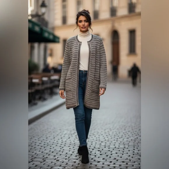 Amina Rubinacci Napoli Wool Cashmere Knit Coat EU 48
